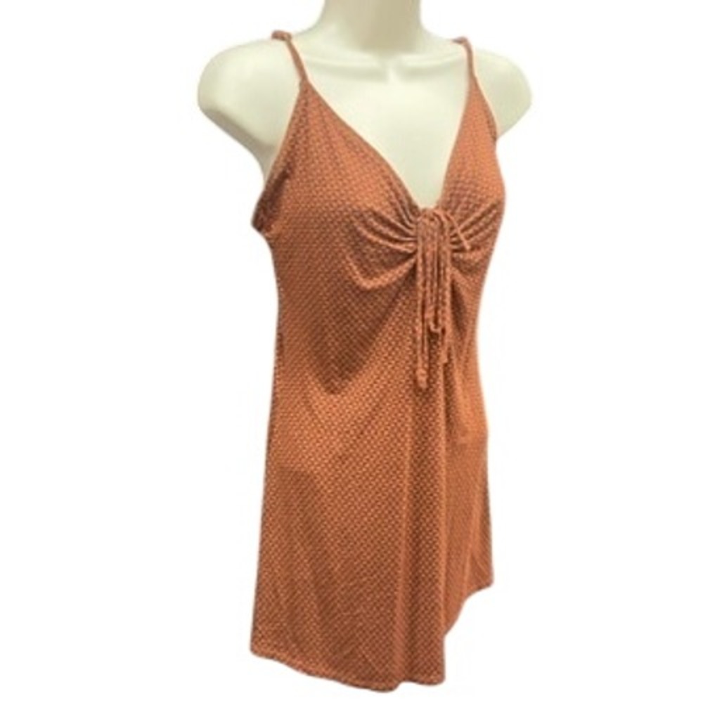 RVCA Womens Burnt Orange Geometric Print Tie Front Mini Dress Size Medium